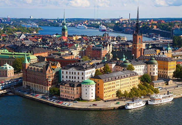 Vy över Stockholm med Riddarholmen, Gamla stan och Stadsgården